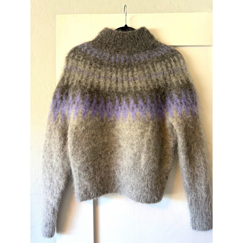 Banana Republic Petite S Gray Purple Fuzzy Knit Alpaca Blend Mock Neck Sweater